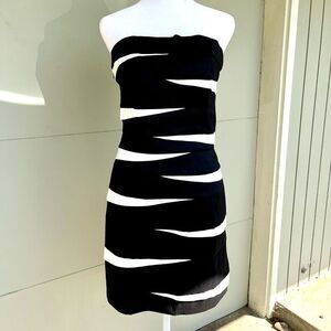Y2K Jessica McClintock Strapless Zebra Stripe Bodycon Cocktail Dress, SZ M